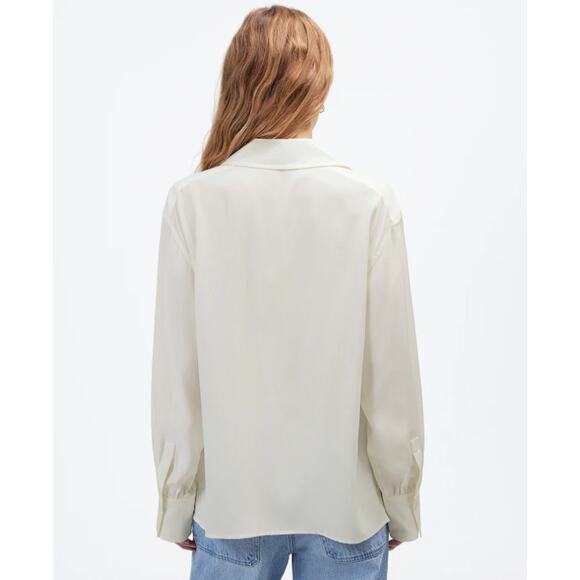 Madewell Silk Utility-Pocket Button-Up Shirt WMNS S Cream Oversized Long Sleeve - Picture 3 of 10